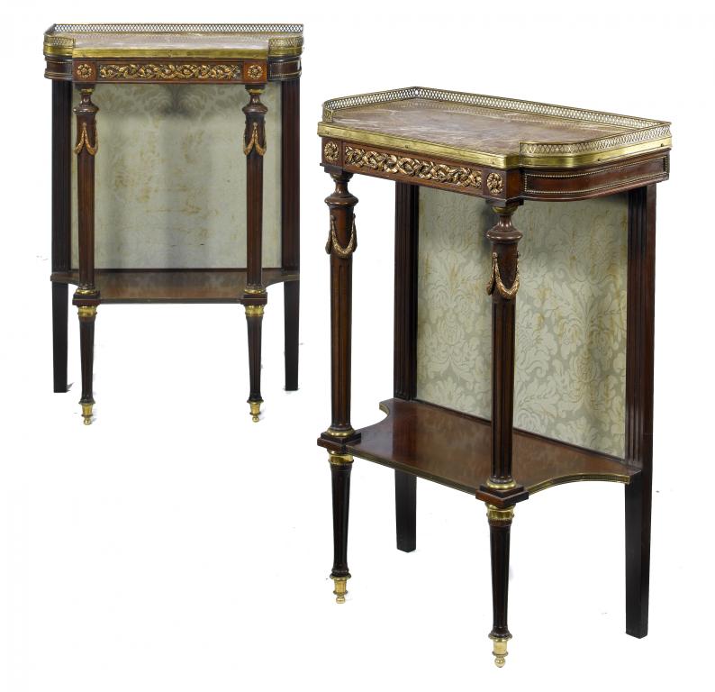 Appraisal: A PAIR OF FRENCH MAHOGANY PIER TABLES in Louis XVI