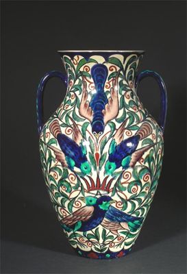 Appraisal: A William De Morgan twin-handled vase by Joe Juster painted