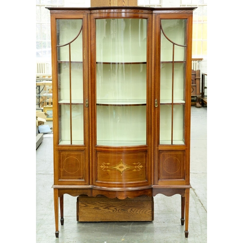 Appraisal: An Edwardian bow centred mahogany and inlaid china cabinet cm