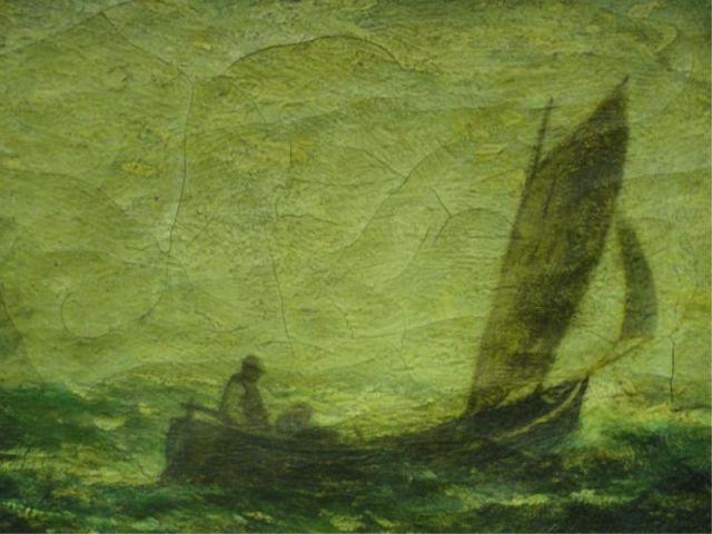 Appraisal: A P R Oil on Canvas Figures in a Sailboat