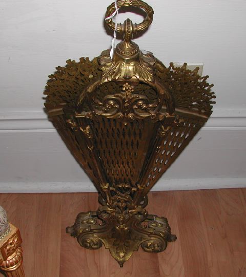 Appraisal: Large Cast Gilded and Pierced Brass Fireplace Screen of fan