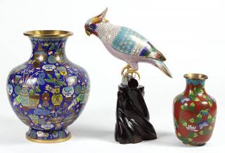 Appraisal: Chinese Cloisonne Enameled Vases Parrot lot of Chinese cloisonne enameled