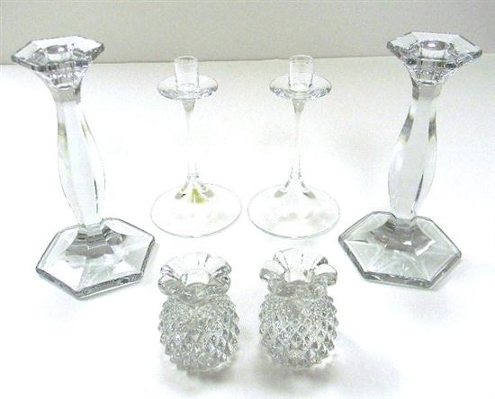 Appraisal: Three pair candlesticks one signed ''Orrefers'' and another ''Heisey ''