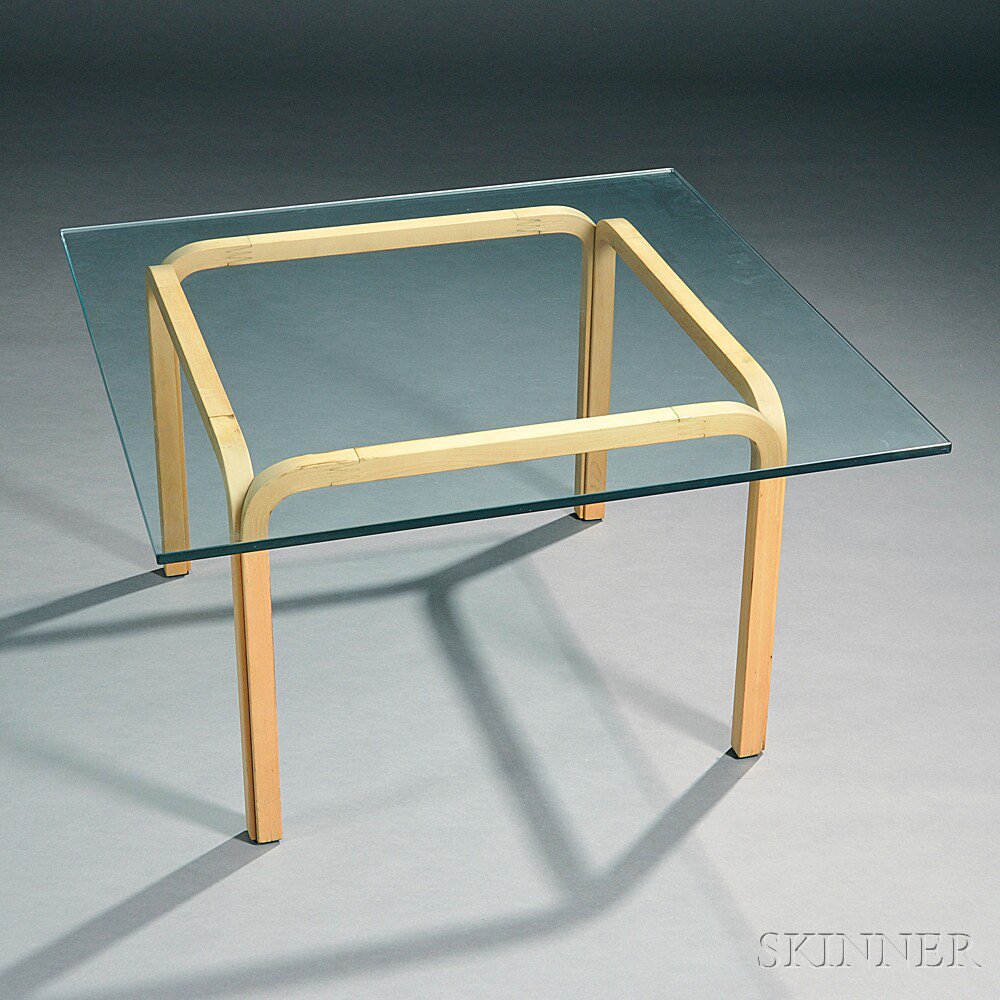 Appraisal: Alvar Aalto Coffee Table Birch glass Finland s Square glass