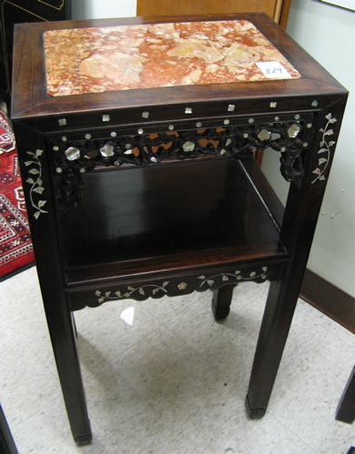 Appraisal: CARVED AND INLAID PEDESTAL TABLE Chinese early th century The