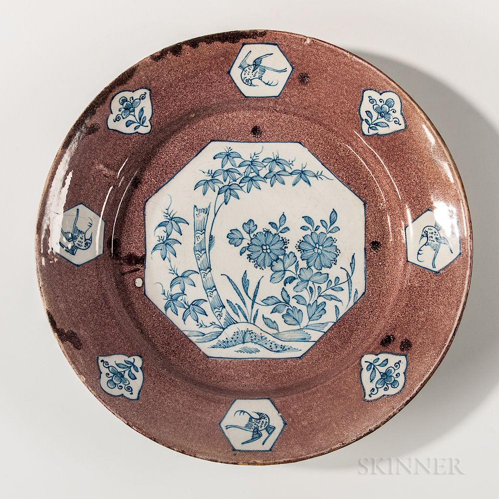 Appraisal: Manganese-decorated Charger Manganese-decorated Charger England c with blue birds and