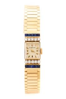 Appraisal: Tiffany Co k Gold Diamond Sapphire Watch Tiffany Co American