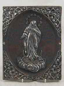 Appraisal: An embossed white metal Russian ikon of the Virgin Mary