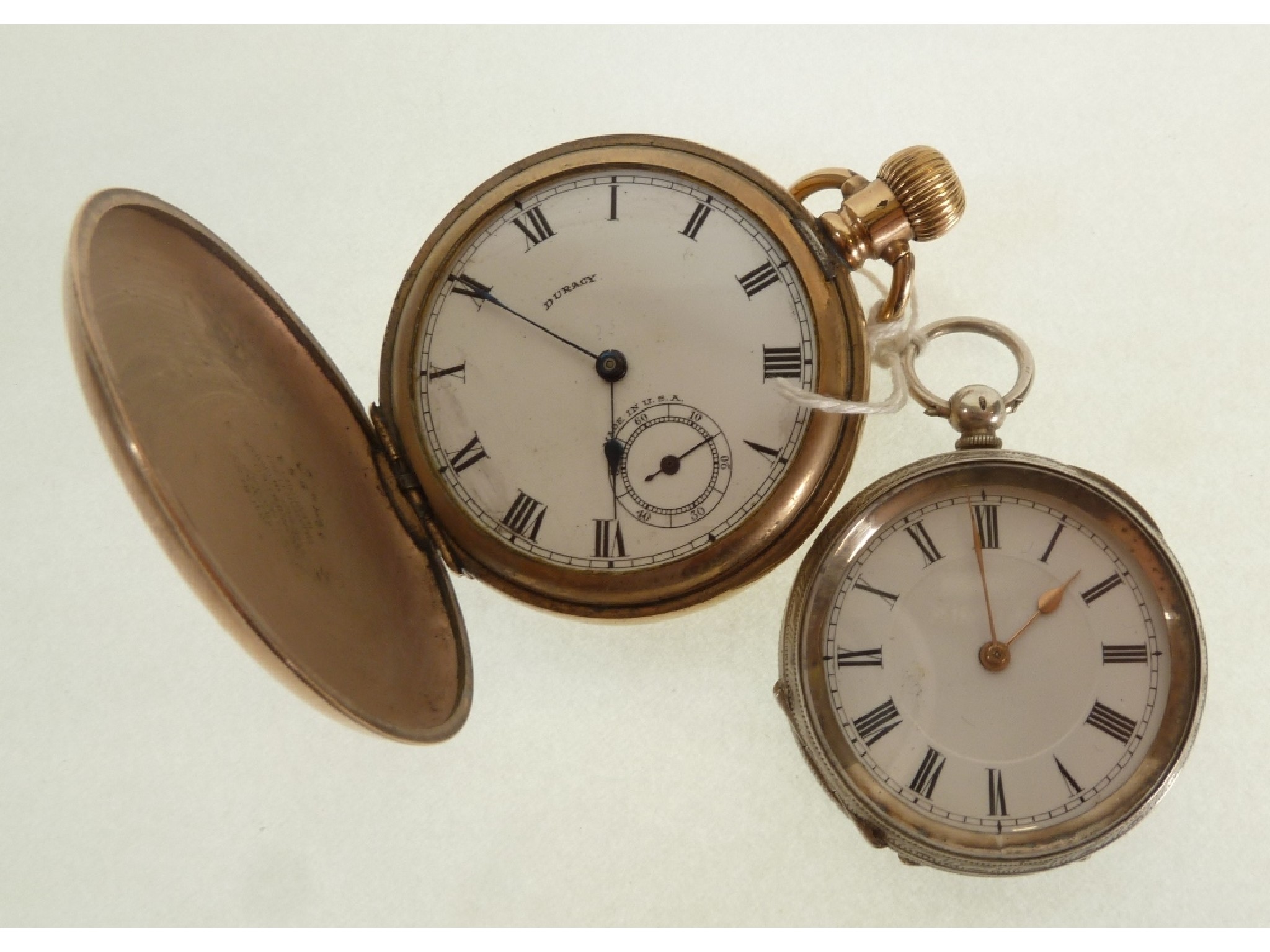 Appraisal: DURACY AMERICAN ROLLED GOLD HUNTER POCKET WATCH with jewel keyless