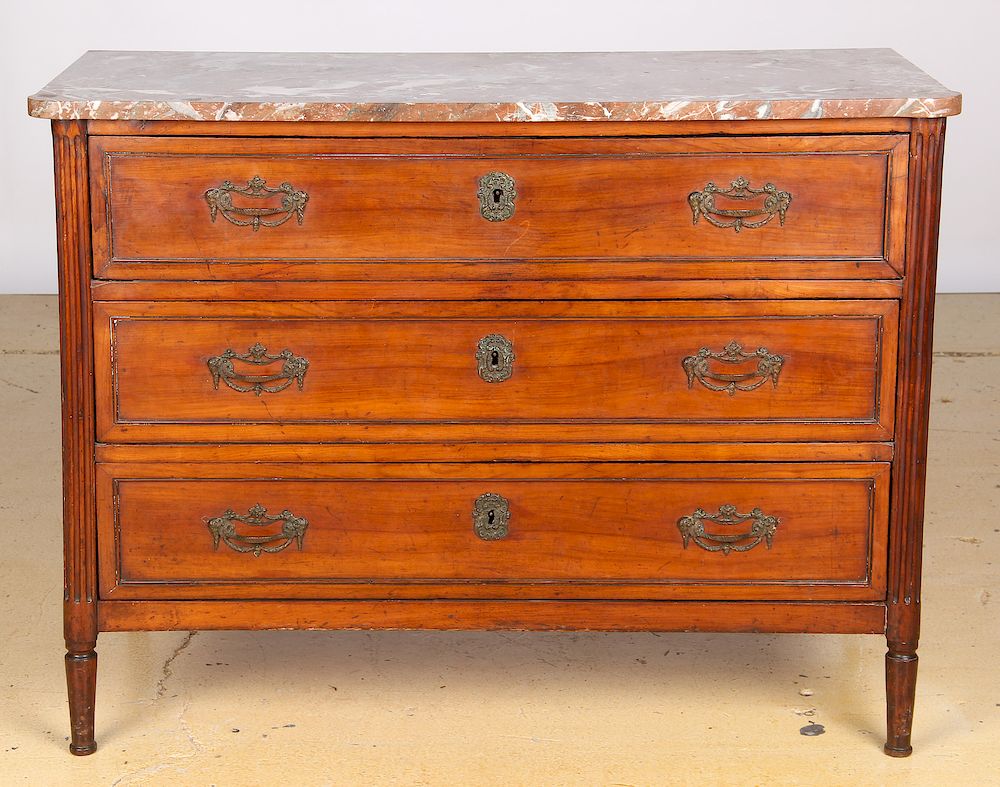 Appraisal: Continental Walnut Marble Top Commode th century Continental Walnut Marble