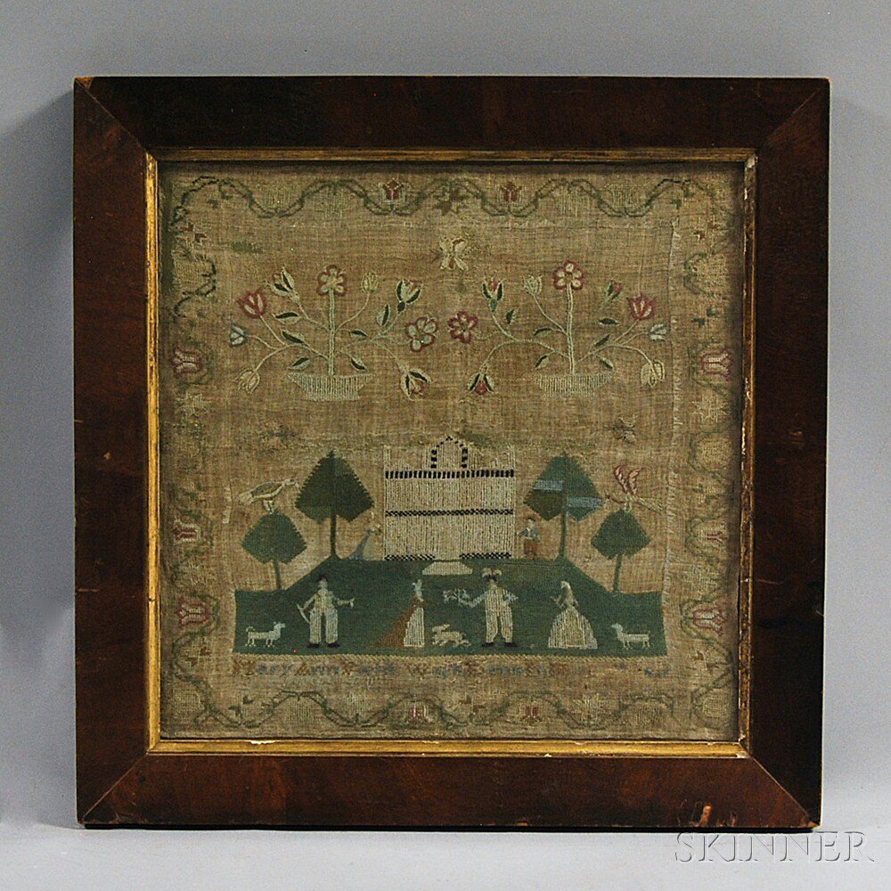 Appraisal: Framed Needlework Sampler Mary Ann Wields Philadelphia area Pennsylvania late