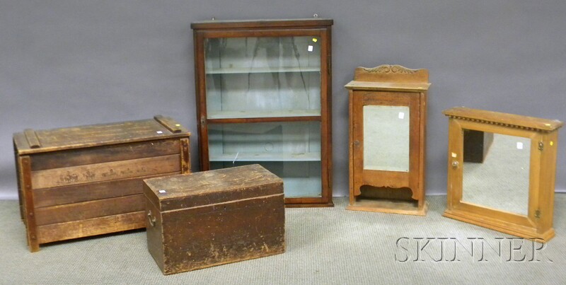 Appraisal: Three Small Cabinets and Two Storage Boxes a pine dovetail-constructed