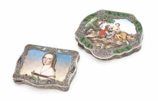 Appraisal: Two Italian Enameled Silver Compacts the first decorated with a