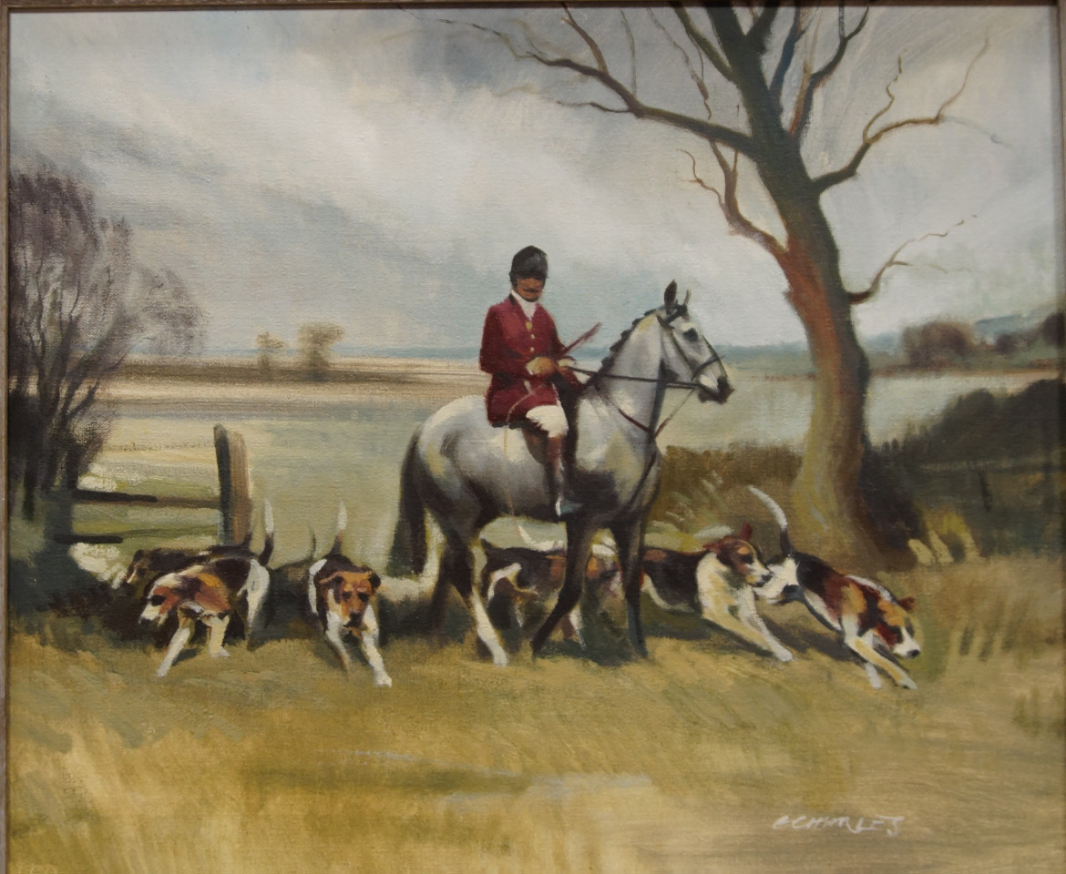 Appraisal: E Chorlees Huntsman and hounds oil on canvas signed cm