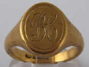 Appraisal: A carat gold signet ring engraved initials BC gms size