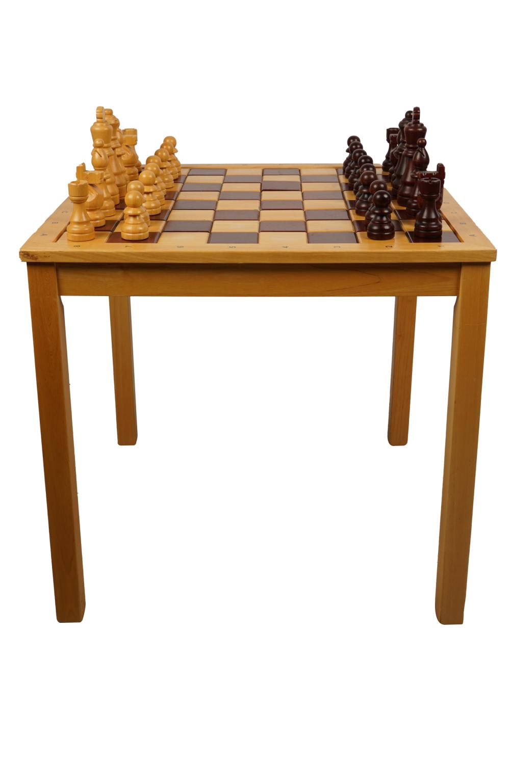 Appraisal: WOOD CHESS TABLE PIECESmodern with paper label John Crane Limited