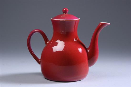 Appraisal: CHINESE RUBY PORCELAIN TEA POT Four-character iron red mark -