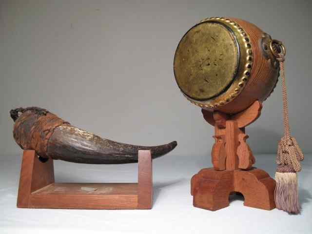 Appraisal: Includes small ceremonial Meiji drum on later stand and powder