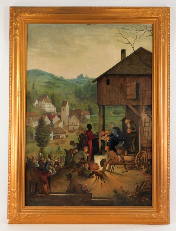 Appraisal: GERMAN RELIGIOUS NATIVITY SCENE PAINTING Germany Modernized depiction of the