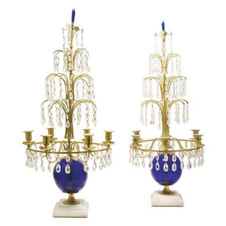 Appraisal: Pair of Baltic Neoclassical Style Gilt-Bronze and Glass Six-Light Candelabra