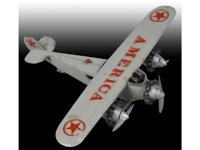 Appraisal: Cast Iron Hubley America Airplane Toy Description Painted gray with