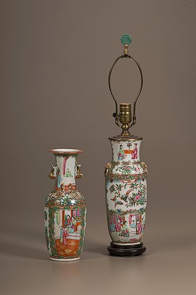 Appraisal: FAMILLE ROSE PORCELAIN VASE AND LAMP Chinese Export th century