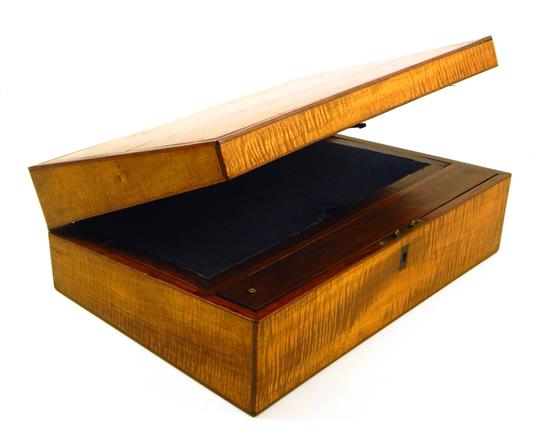 Appraisal: th C lap desk figured maple exterior with mahogany veneer