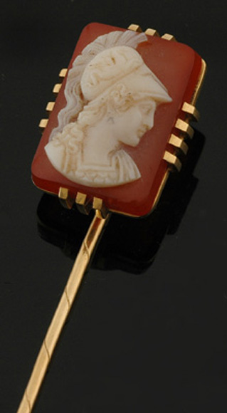 Appraisal: An Antique cameo stick pin The rectangular sardonyx cameo depicting