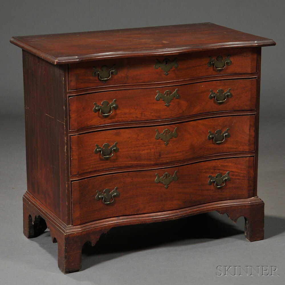 Appraisal: Diminutive Chippendale Mahogany Reverse Serpentine Chest of Drawers probably Massachusetts