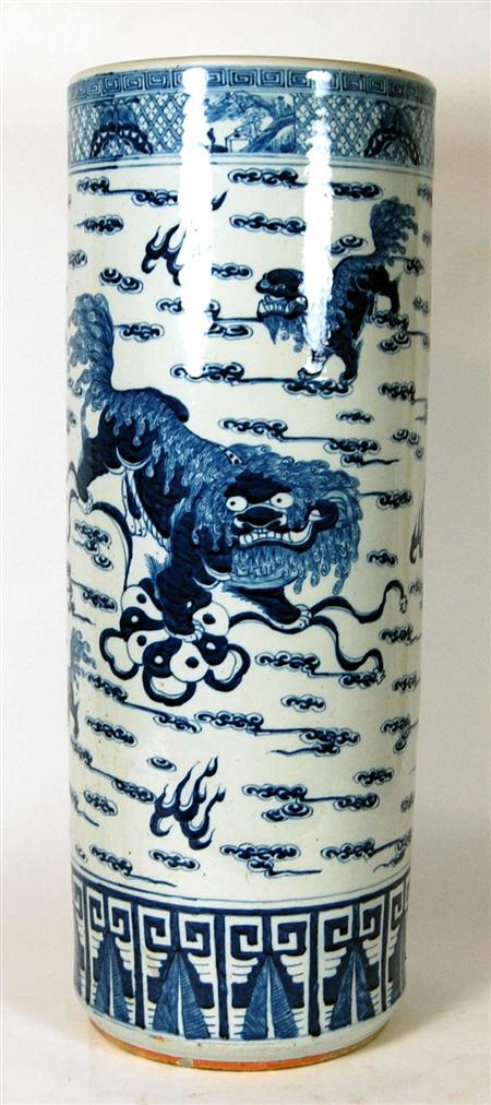 Appraisal: A th century Chinese porcelain stick stand of cylindrical form