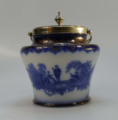 Appraisal: Royal Doulton Burslem biscuit barrel decorated in the Blue Watteau