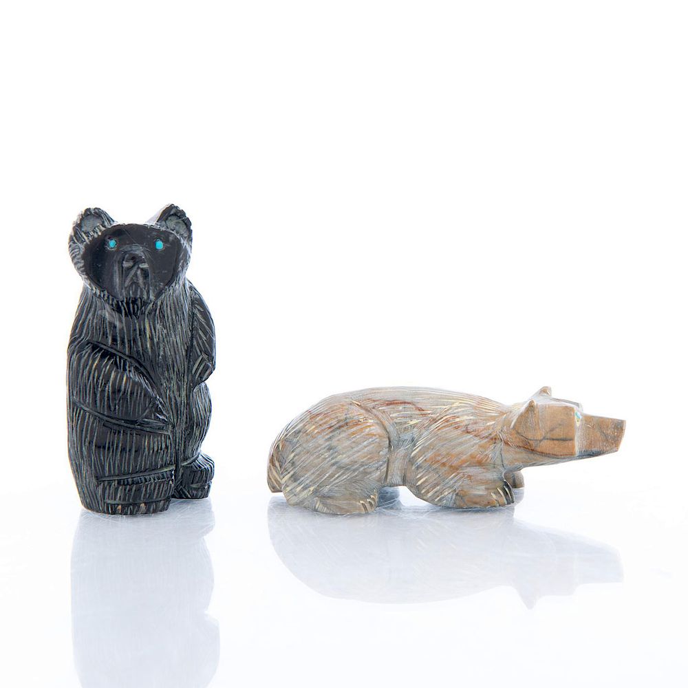 Appraisal: PAIR OF NAVAJO CARVED STONE BEAR FETISHES Hand carved with