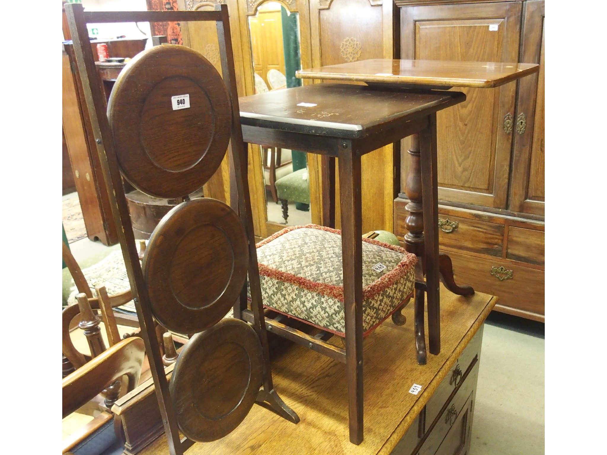 Appraisal: A tilt top occasional table footstool cake stand and an