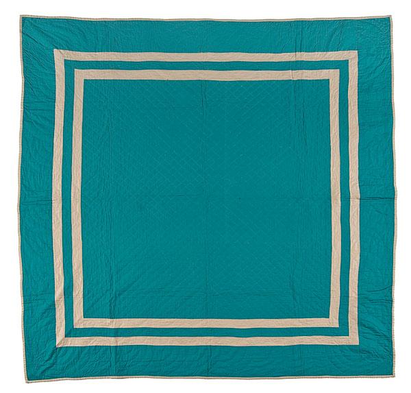 Appraisal: AMISH QUILT DATED treadle machine pieced hand quilted Turquoise and