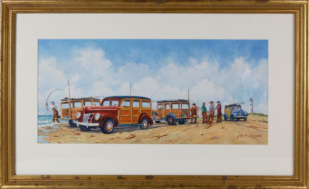 Appraisal: John Hutchinson Watercolor on Paper Surfcasters at Great Point John