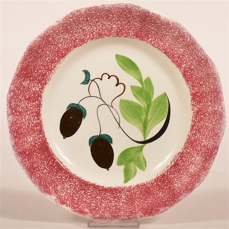 Appraisal: Red Spatter Acorn Pattern Ironstone China Plate Red Spatter Acorn