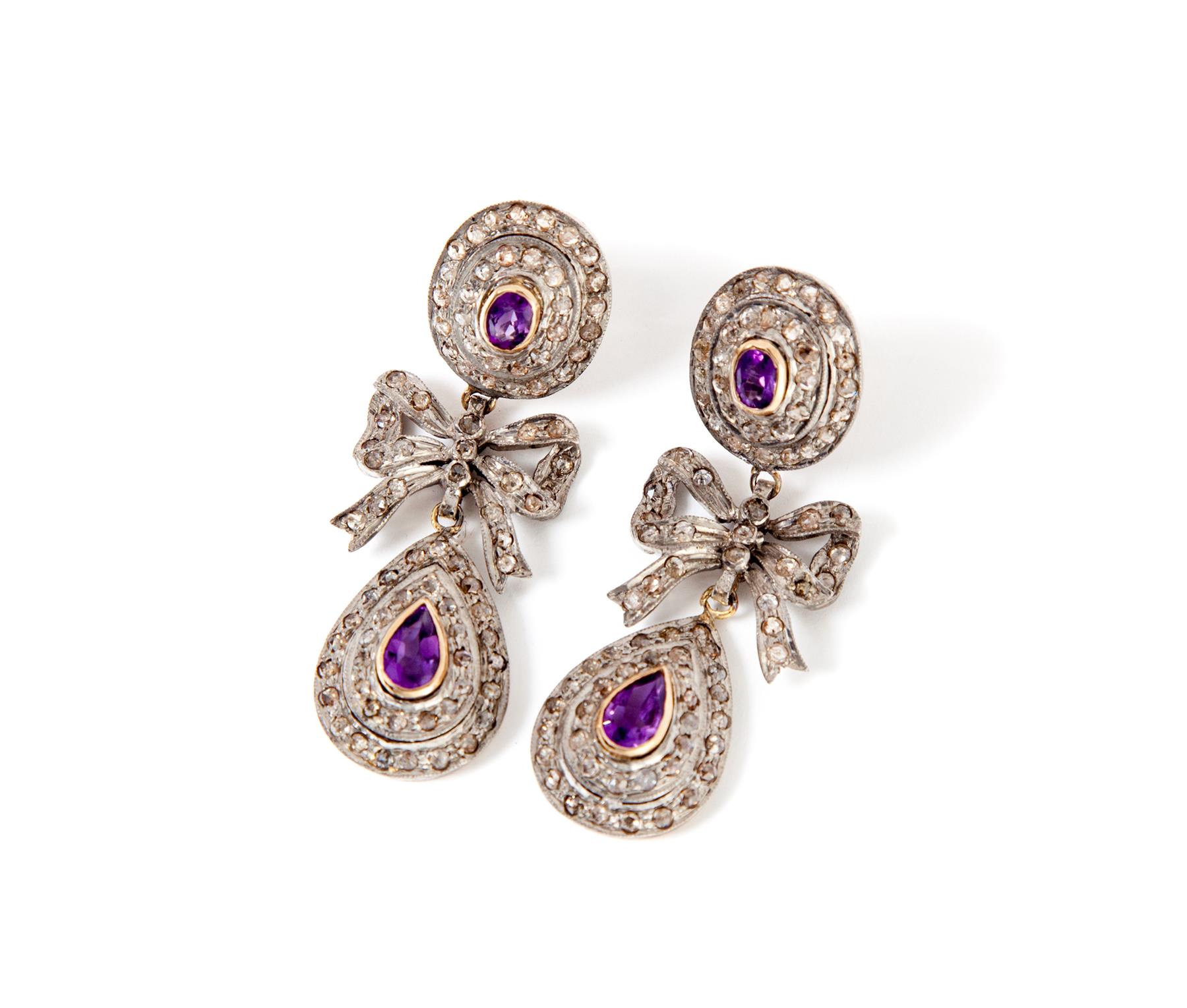 Appraisal: VICTORIAN-STYLE AMETHYST AND ROSE CUT DIAMOND EARRINGS European early th