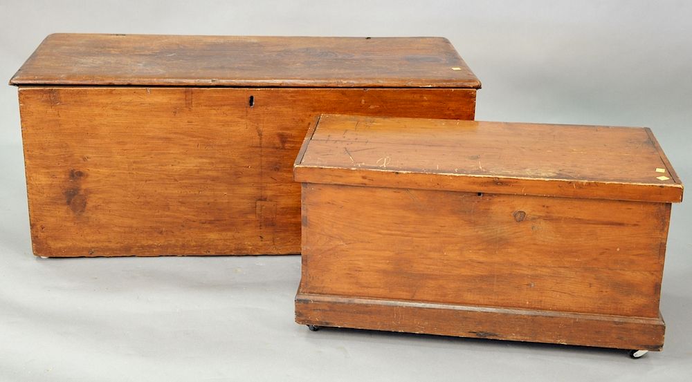 Appraisal: Two pine primitive lift top chests ht in in Two