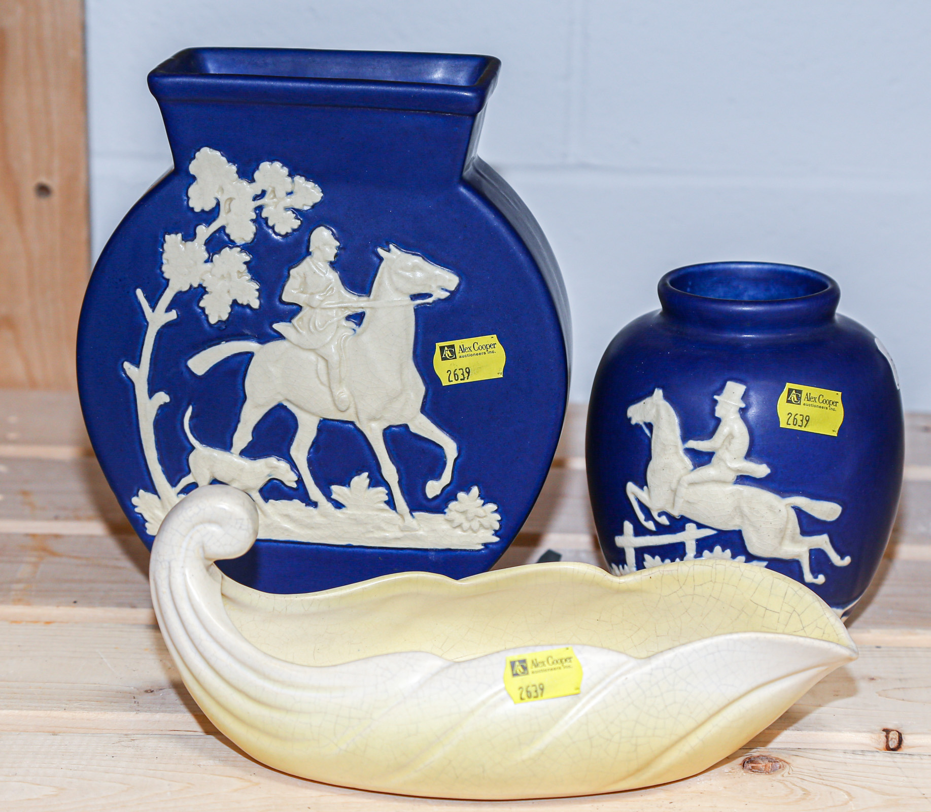 Appraisal: THREE PIECES OF WELLER POTTERY th century including a Chase