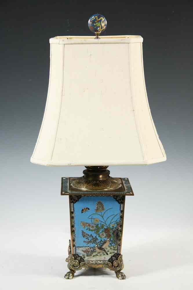 Appraisal: CLOISONNE TABLE LAMP - Converted Japanese Cloisonne Oil Lamp decorated