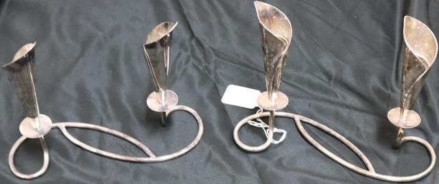 Appraisal: PAIR OF HANS JENSEN SILVER PLATED CALLA LILYDOUBLE CANDLEHOLDERS HIGH