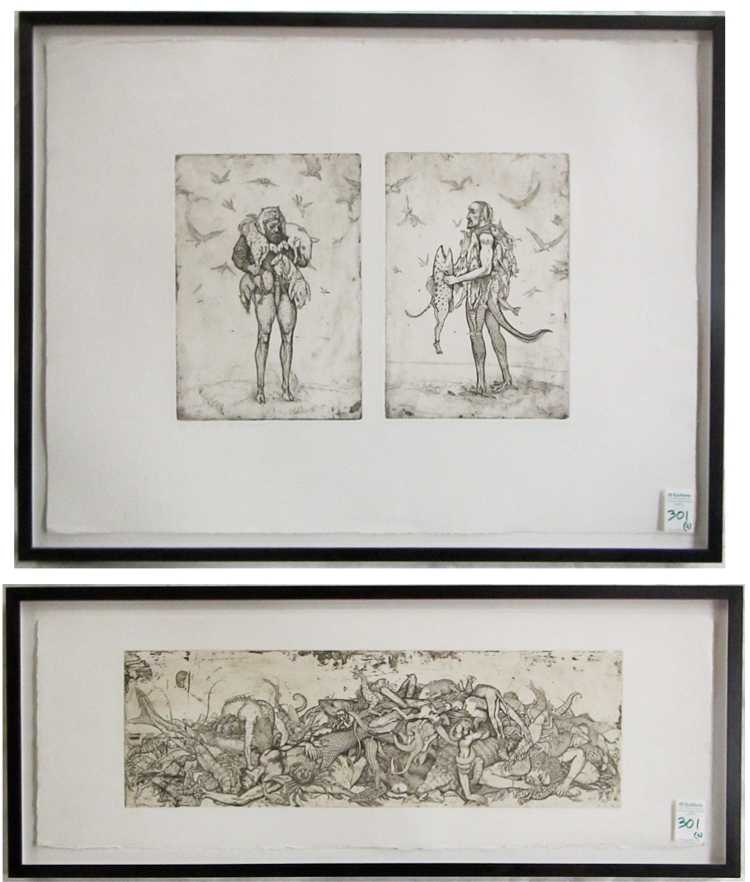 Appraisal: ALEXANDER ZAKHAROV TWO ETCHINGS Russia born Hunter Fisherman signed lower