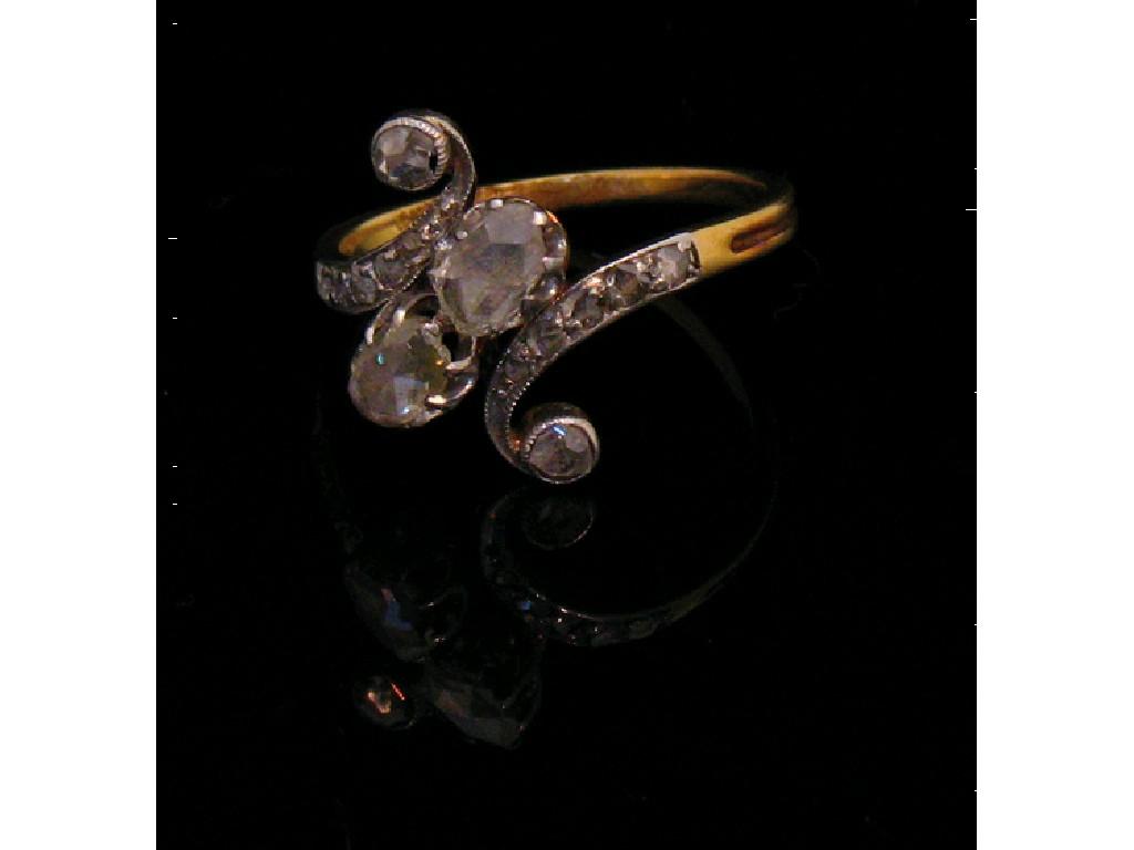 Appraisal: AN EDWARDIAN ROSE-CUT DIAMOND DRESS RING the unmarked yellow metal