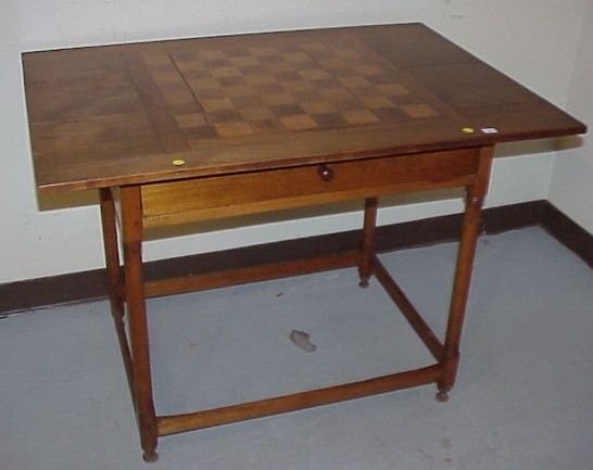 Appraisal: Inlaid game table walnut with maple inlay single drawer box