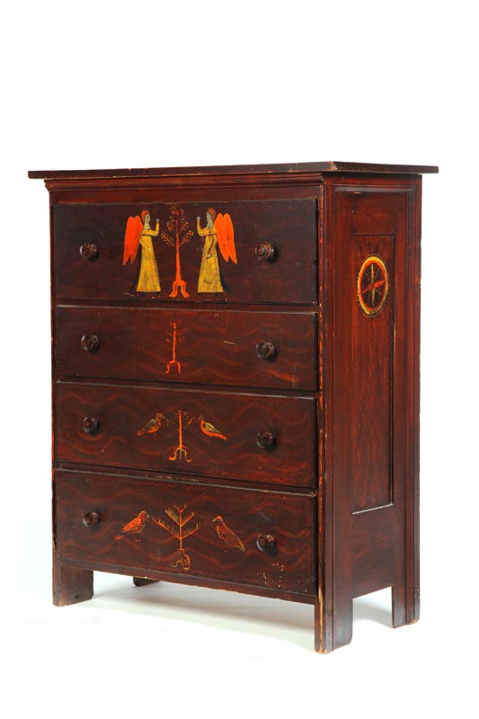 Appraisal: COUNTRY DECORATED CHEST OF DRAWERS American th century pine and