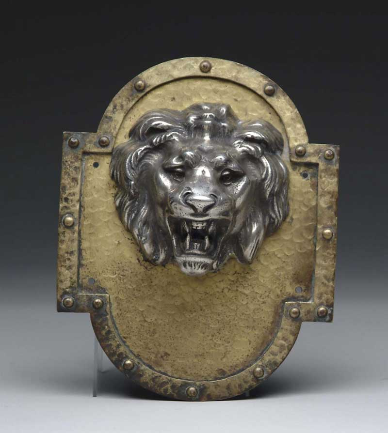 Appraisal: SILVERED BRONZE LION FOUNTAIN Small wall fountain has brass shaped