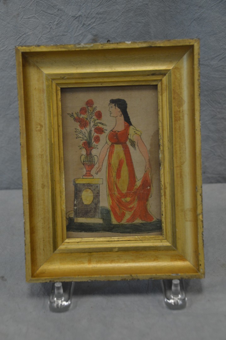 Appraisal: Printed fractur of a woman with urn hand colored in