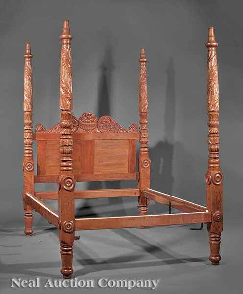 Appraisal: An American Classical Carved Cherrywood Tall Post Bed c -