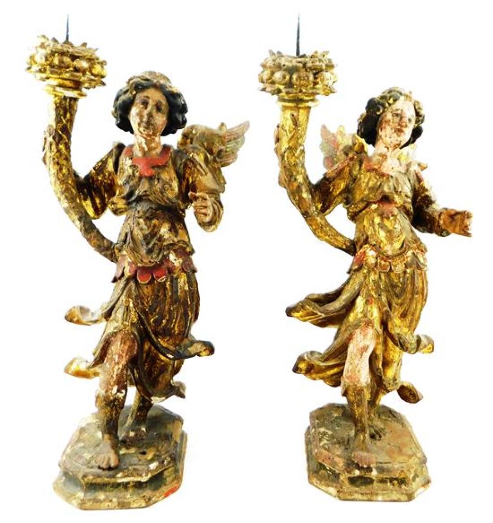 Appraisal: Pair of Italian carved wooden angel prickets th th C