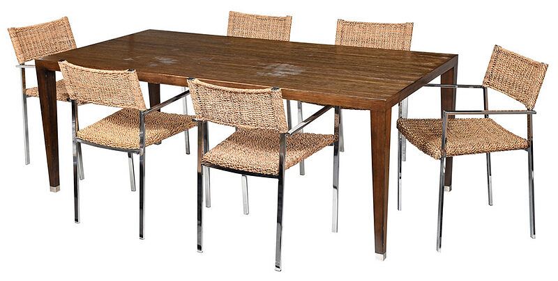 Appraisal: Modern Bamboo Dining Table Six Chromed Chairs late th st